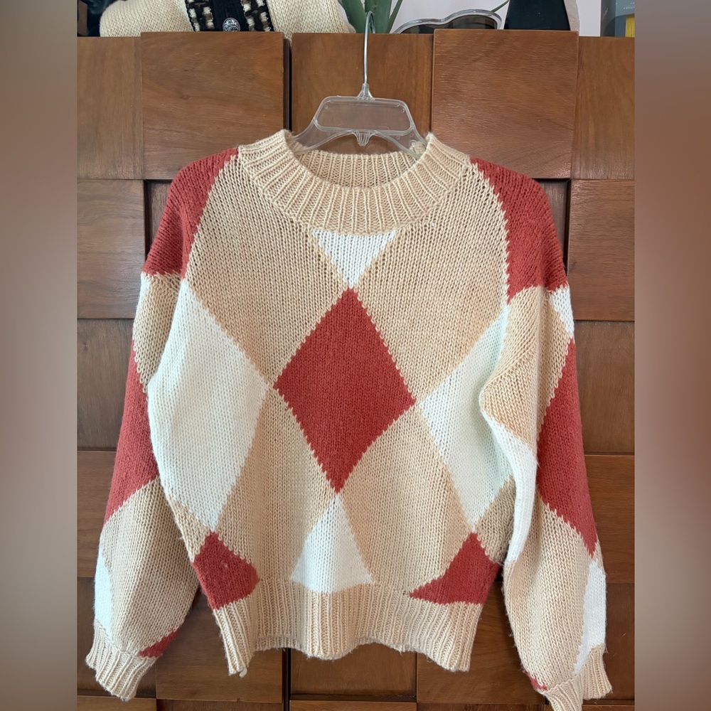 Lush Argyle Crewneck Sweater